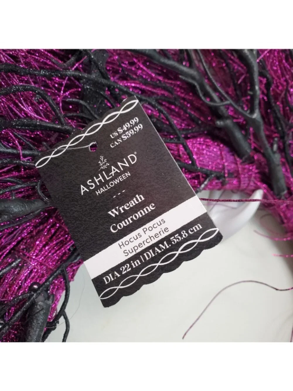 24 Inch Halloween Wreath Purple Glitter with Black Bats Whimsigoth Witchy Hocus